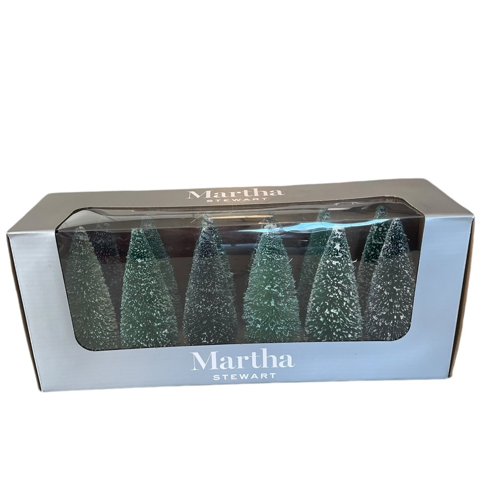 🎄 MARTHA STEWART Set of 12 Green Flocked Trees